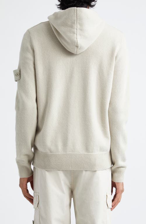 Shop Stone Island Compass Logo Virgin Wool Hoodie In Beige