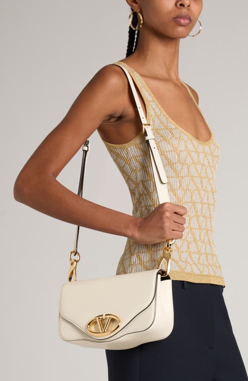 Shop Valentino Garavani Small Vlogo Leather Shoulder Bag In Ivory