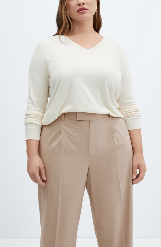 Shop Mango Pleat Front Wide Leg Suit Pants In Beige