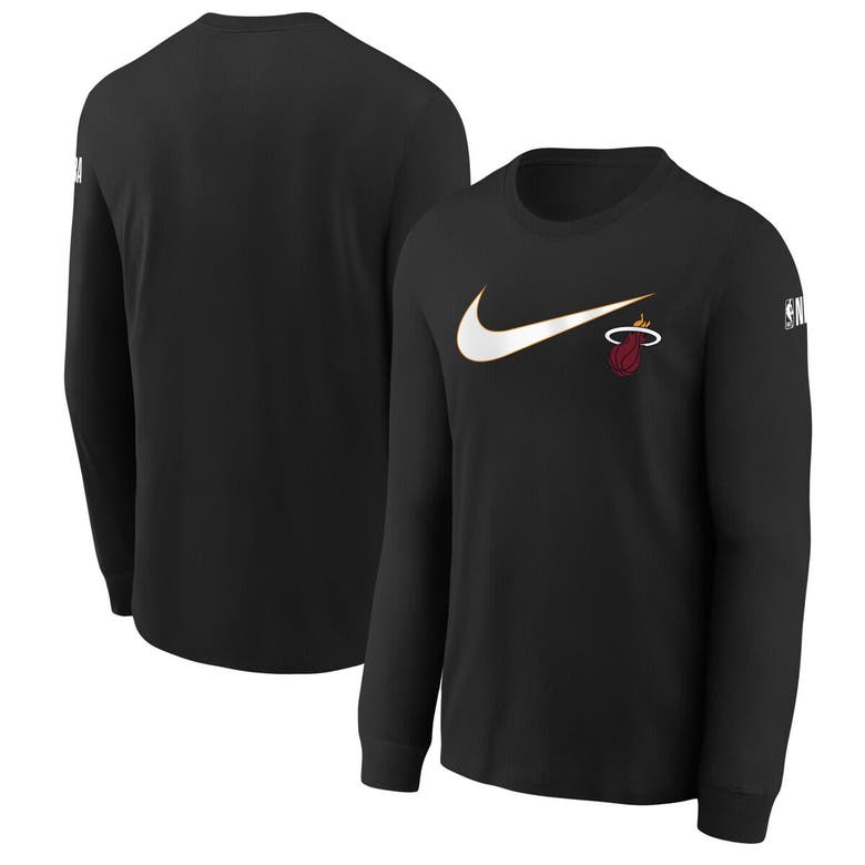 Shop Nike Youth  Black Miami Heat Swoosh Long Sleeve T-shirt