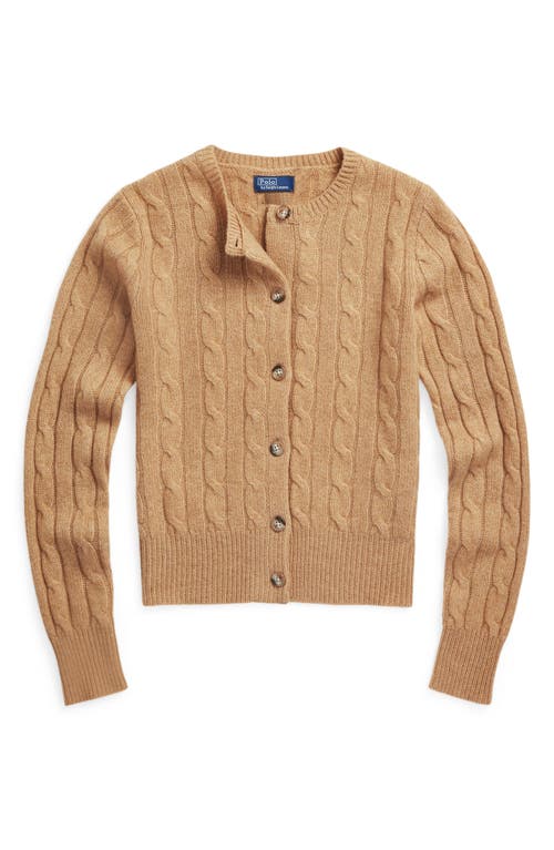 Shop Polo Ralph Lauren Cable Cashmere Cardigan In Collection Camel Melange