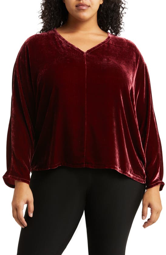 Eileen Fisher Long Sleeve V-neck Velvet Top In Deep Claret