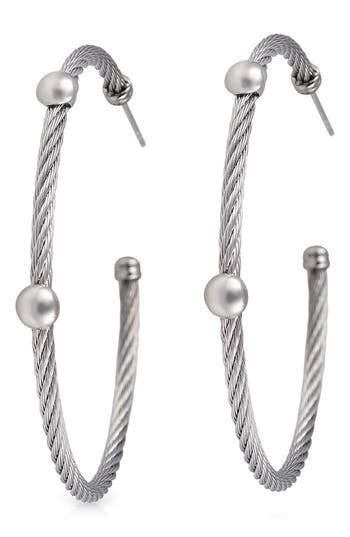 Shop Alor ® 18k White Gold & Stainless Steel Cable Hoop Earrings In Grey