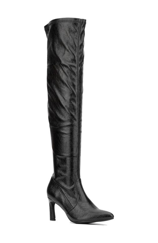 New York And Company Xena Womens Crackle Manmade Over-the-knee Boots In Black