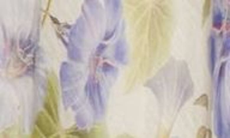 Shop Zimmermann Natura Feather Detail Linen & Silk Gown In Blue Floral