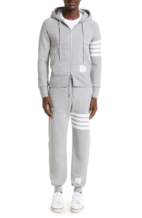 Shop Thom Browne Classic 4-bar Zip Cotton Hoodie In Heather Grey/white