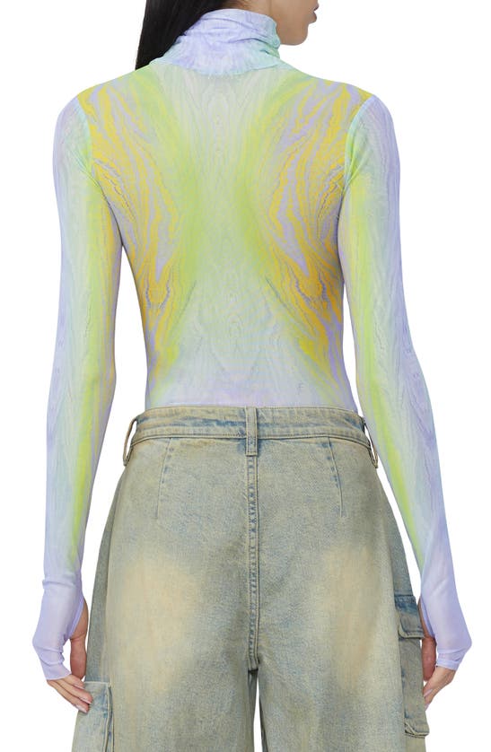 Afrm Zadie Print Turtleneck Mesh Top In Placed Citrus Swirl
