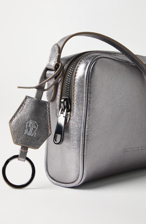 Shop Brunello Cucinelli Lamé Calfskin Boston Clutch In Silver