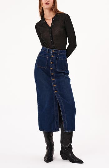 Button front denim skirt midi best sale