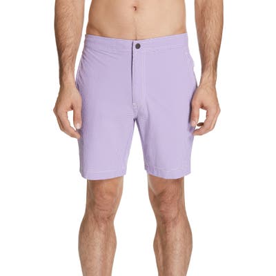 Onia Calder Gingham Swim Trunks, Purple