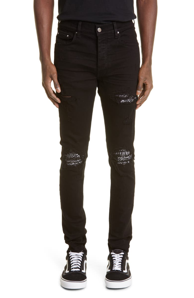 AMIRI Men's MX1 Bandana Ripped Patch Skinny Jeans | Nordstrom