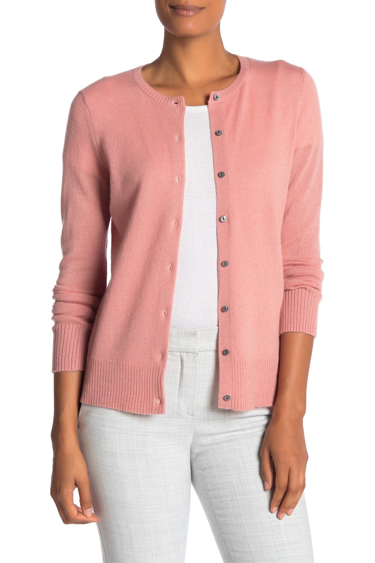 M Magaschoni Crew Neck Button Front Cashmere Cardigan Nordstrom Rack