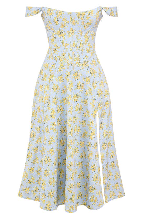 Shop House Of Cb Saira Floral Lace-up Corset Cocktail Dress In Print Light Blue