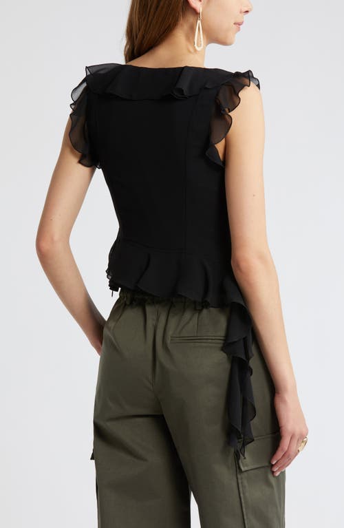 Open Edit Ruffle Sleeveless Crop Top In Black