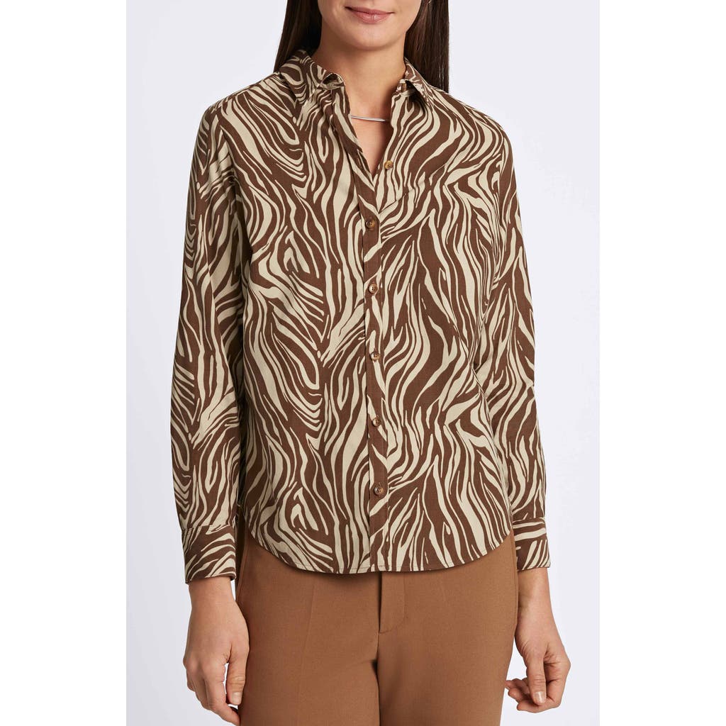 Foxcroft Haven Zebra Corduroy Button-up Shirt In Brown
