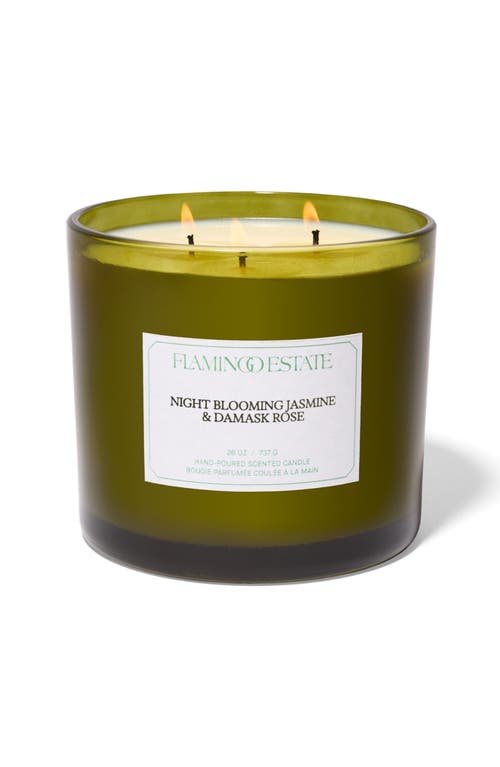 FLAMINGO ESTATE Night Blooming Jasmine & Damask Rose XL Candle<br /> in Green 