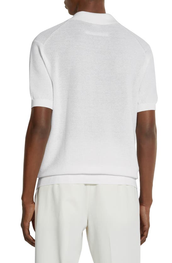 Shop Zegna Premium Cotton Waffle Stitch Polo Sweater In Bianco