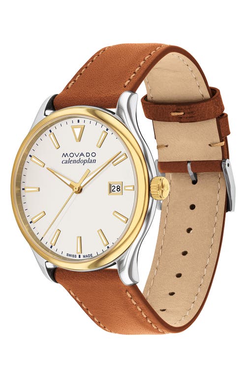 Shop Movado Heritage Calendoplan Leather Strap Watch, 40mm In Brown