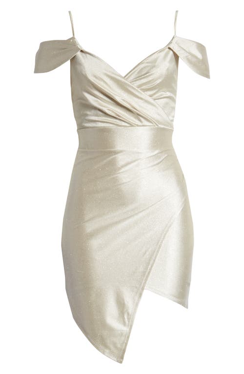 Glitter Cold Shoulder Asymmetric Hem Dress in Champagne