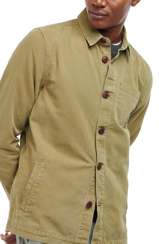 Barbour Washed Button-up Overshirt In Bleached Olive