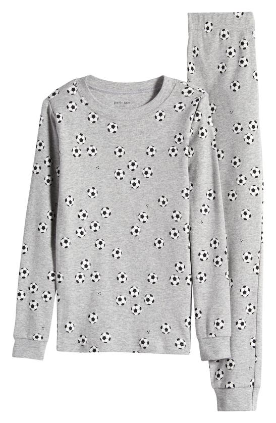 Shop Petit Lem Kids' Sports Print Organic Cotton Fitted Two-piece Pajamas In Heather Grey