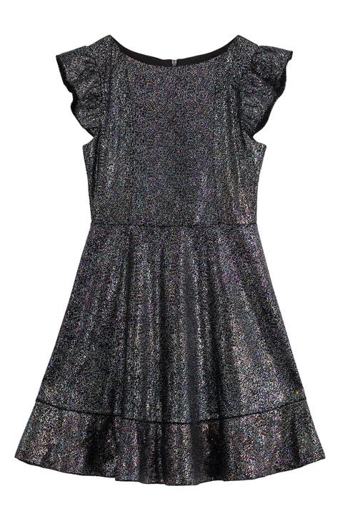 GIRLS WHITE SEQUIN SKATER DRESS