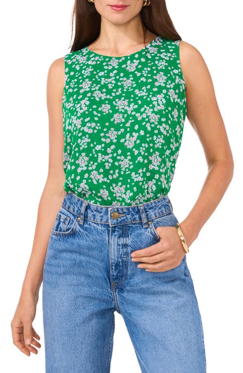 Vince Camuto Floral Print Sleeveless Top Green at Nordstrom,