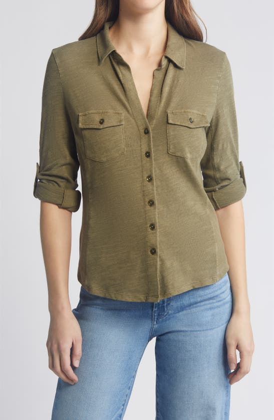 Caslon Roll Tab Knit Shirt In Olive Burnt