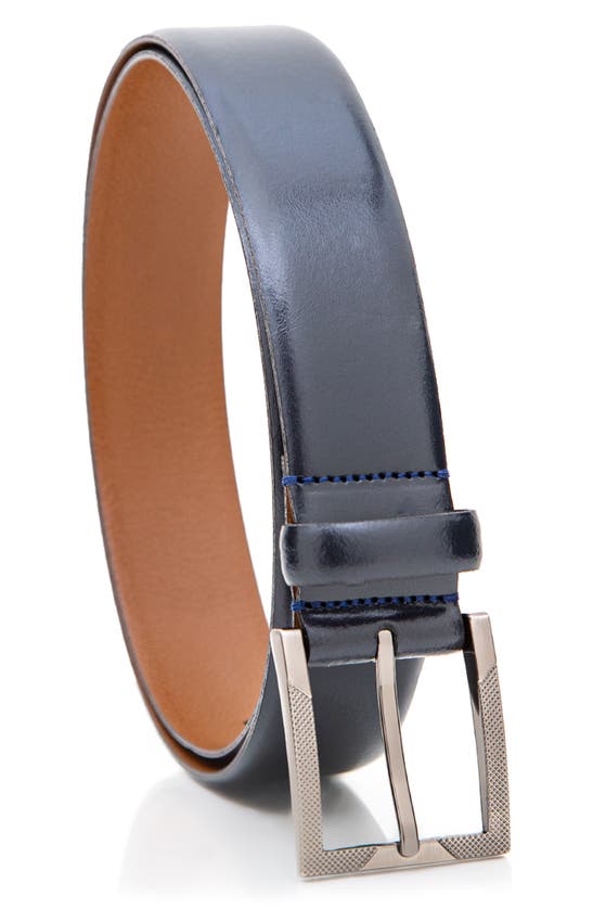 Made In Italy Solid Leather Belt In Navy