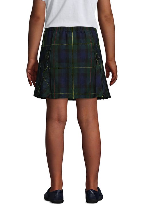 Lands' End School Uniform Girls Side Pleat Plaid Skort Above Knee In Hunter/classic Navy Plaid