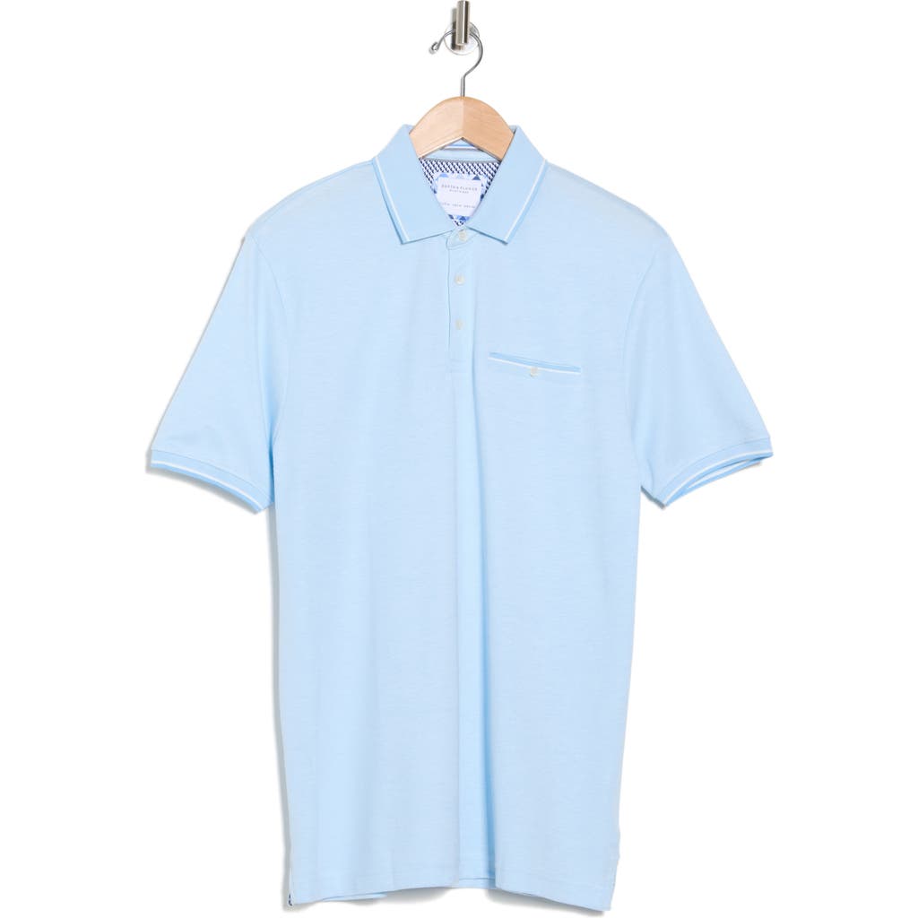 Shop Denim And Flower Trim Polo Shirt In Light Blue
