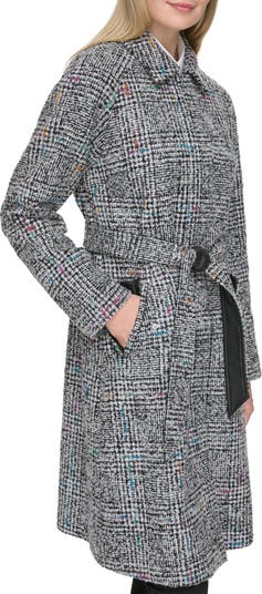 Belted Raglan Sleeve Wool Blend Coat