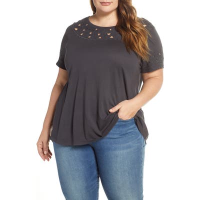 Plus Size Lucky Brand Embroidered Cutout Top, Black