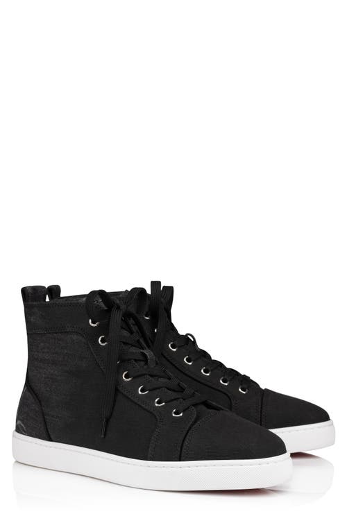 Shop Christian Louboutin Fun Louis Flat Denim High Top Sneaker In Black-black