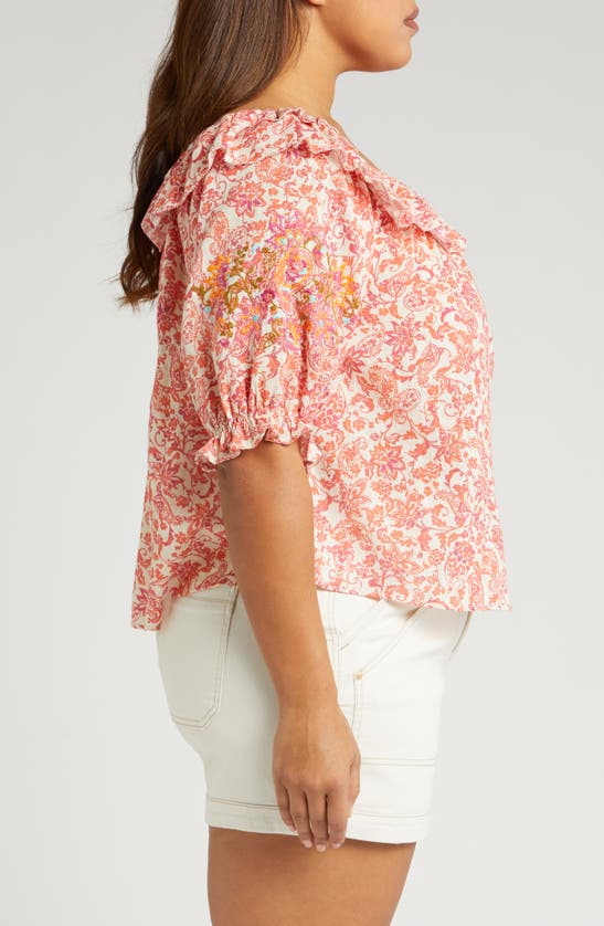 Shop Wit & Wisdom Floral Embroidered Off The Shoulder Top In Nectarine Multi