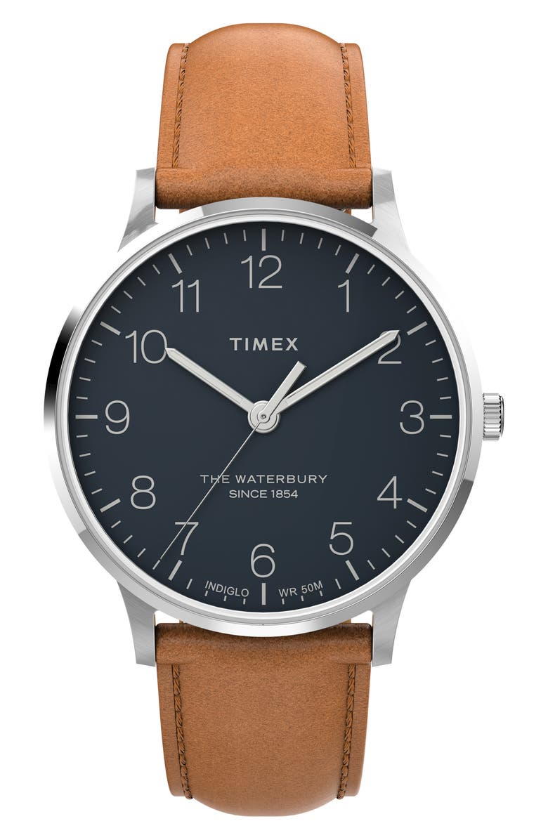 Timex® Waterbury Classic Leather Strap Watch, 40mm | Nordstrom