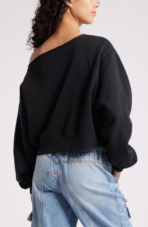 Shop Bp. Fleece Detail Off The Shoulder Sweatshirt In Black Jet