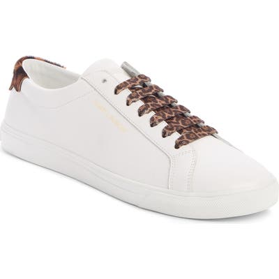 Saint Laurent Andy Genuine Calf Hair Trim Sneaker, White