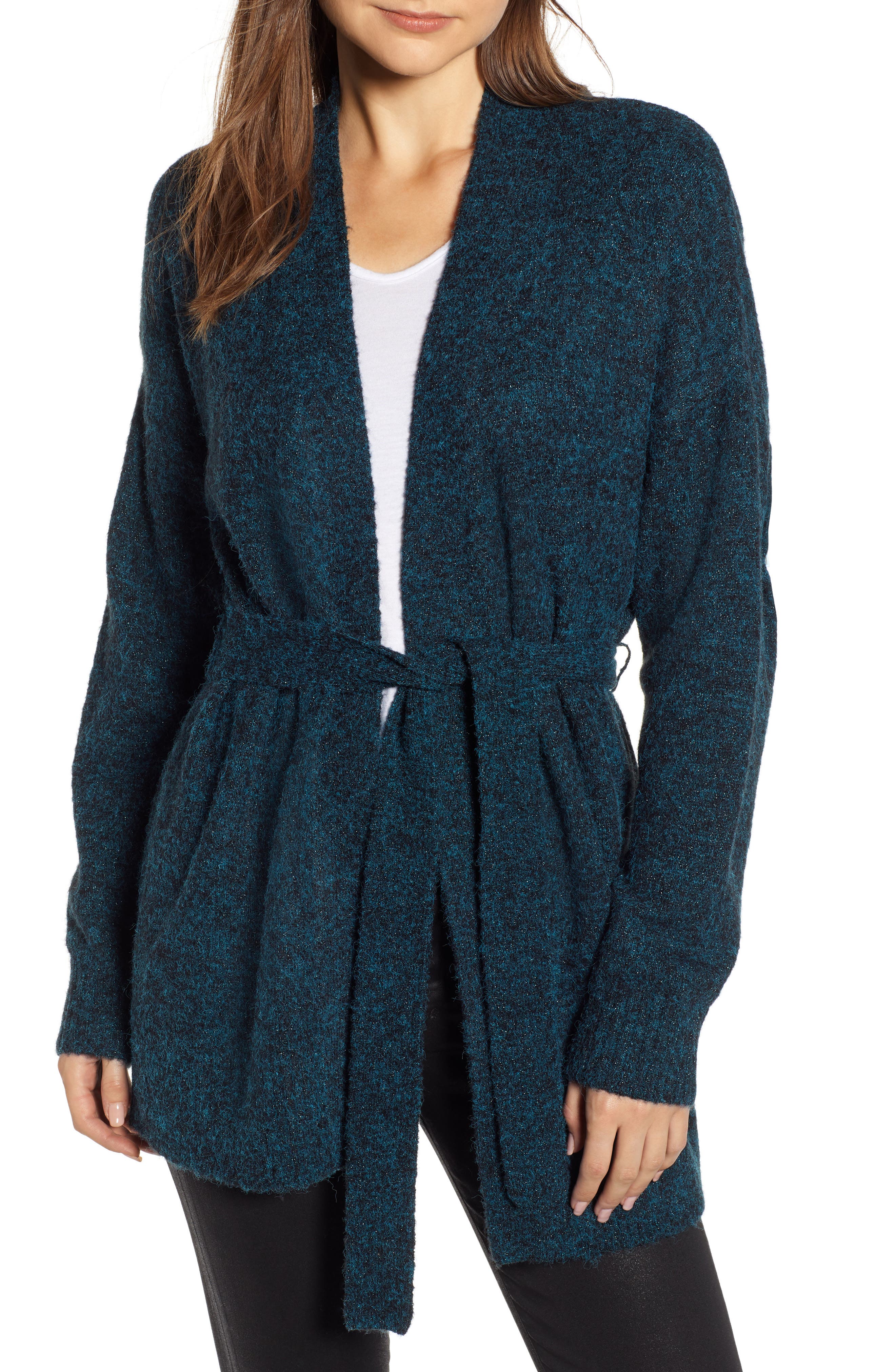 blue fluffy tie cardigan