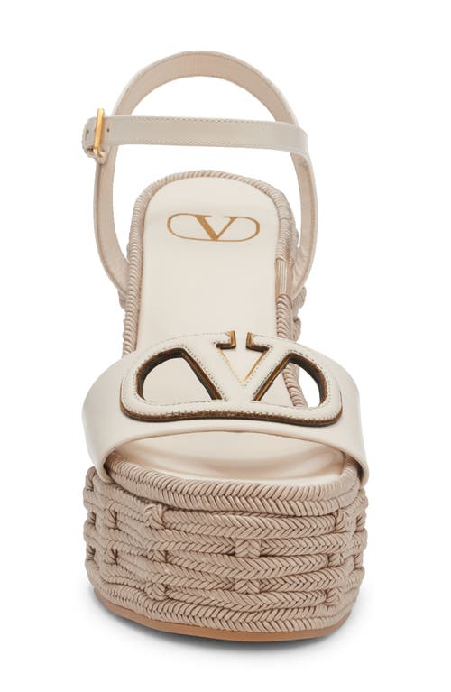 Shop Valentino Garavani Vlogo Espadrille Wedge Sandal In Light Ivory/antique/grey