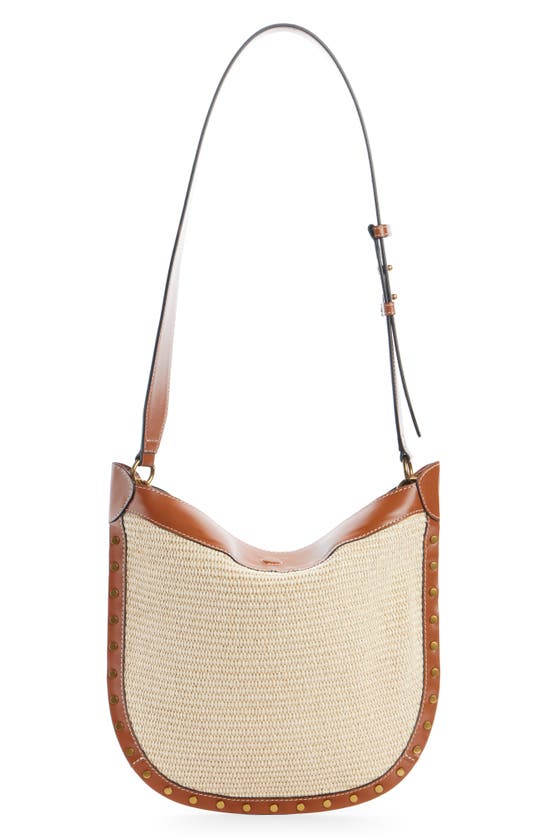 Shop Isabel Marant Oskan Soft Raffia & Leather Shoulder Bag In Natural/ Cognac