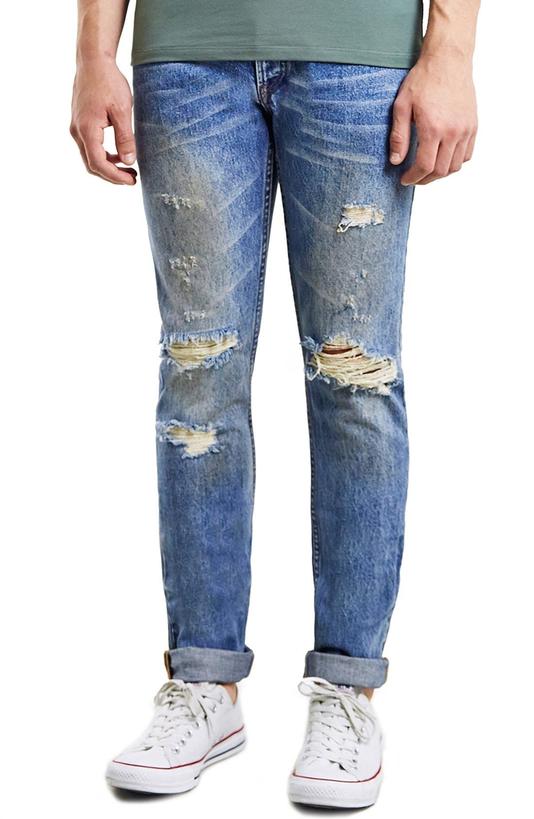 Topman Ripped Skinny Jeans (Light Blue) Nordstrom