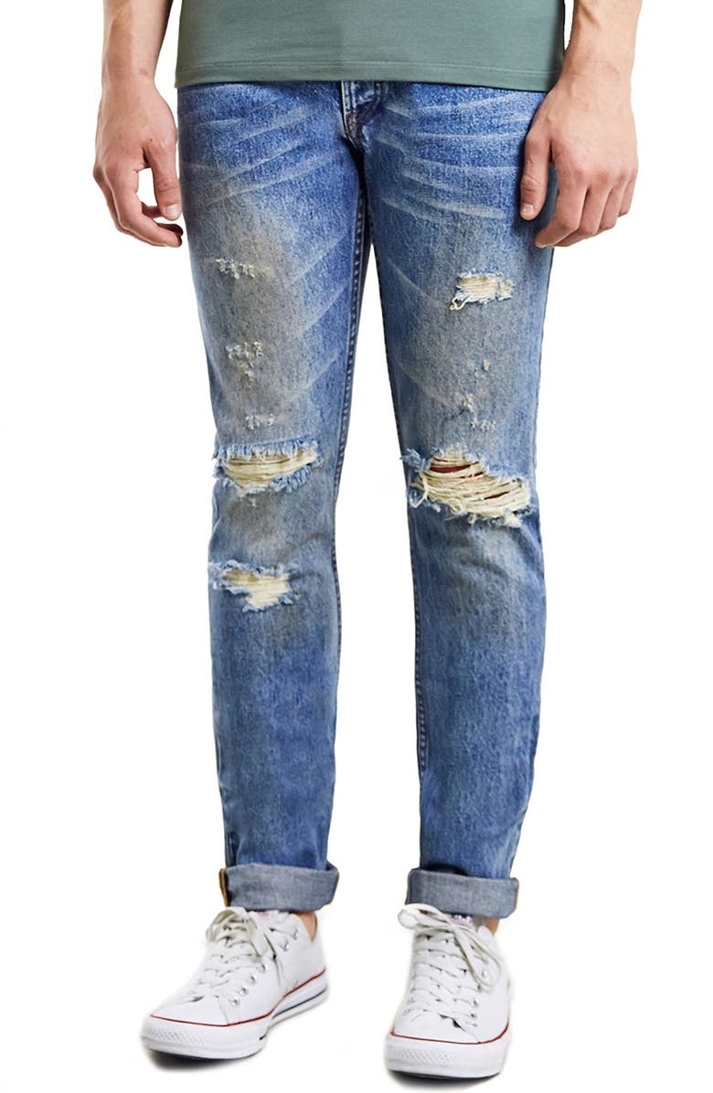 Topman Ripped Skinny Jeans (Light Blue) | Nordstrom