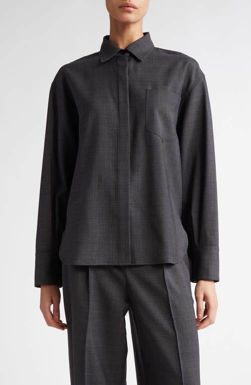 Maria McManus Glen Plaid Stretch Wool Button-Up Shirt in Charcoal Glen Plaid 