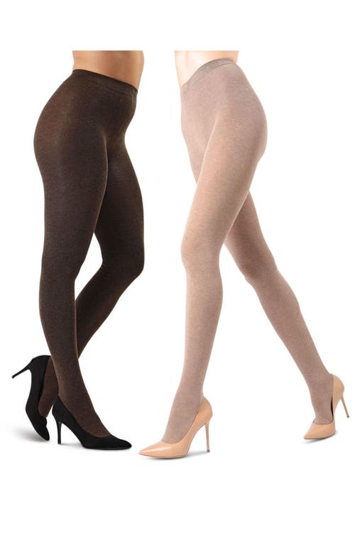 MEMOI MEMOI ASSORTED 2-PACK FLAT KNIT TIGHTS