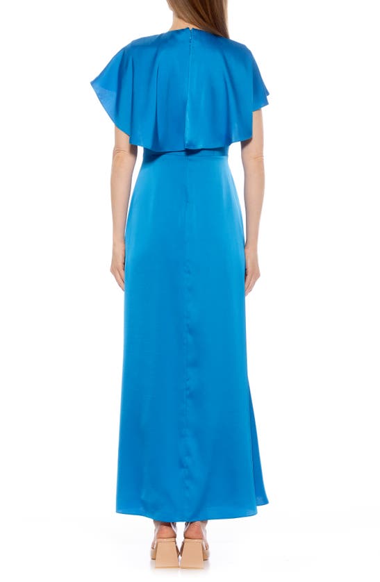 Shop Alexia Admor Danica Capelet Sleeve Satin Maxi Dress In Cerulean
