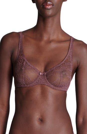 Chantelle Balconette Lace Tulle Chocolate Brown Underwire Push-Up Bra 34D