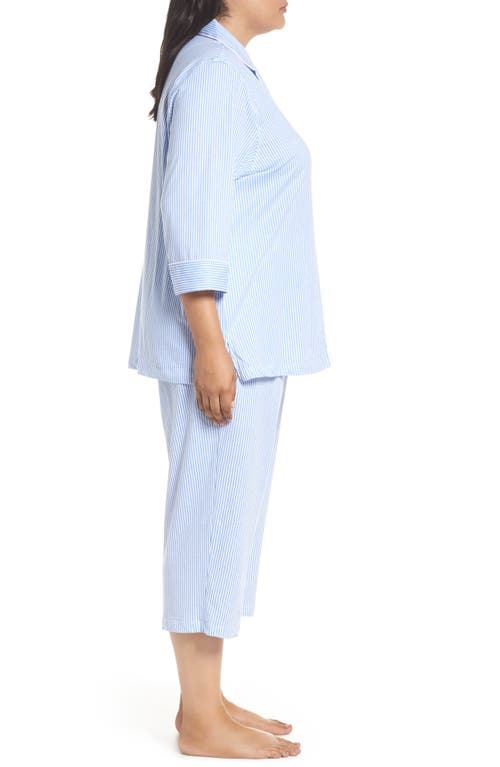 Shop Ralph Lauren Lauren  Knit Crop Pajamas In Carissa Blue/white Stripe