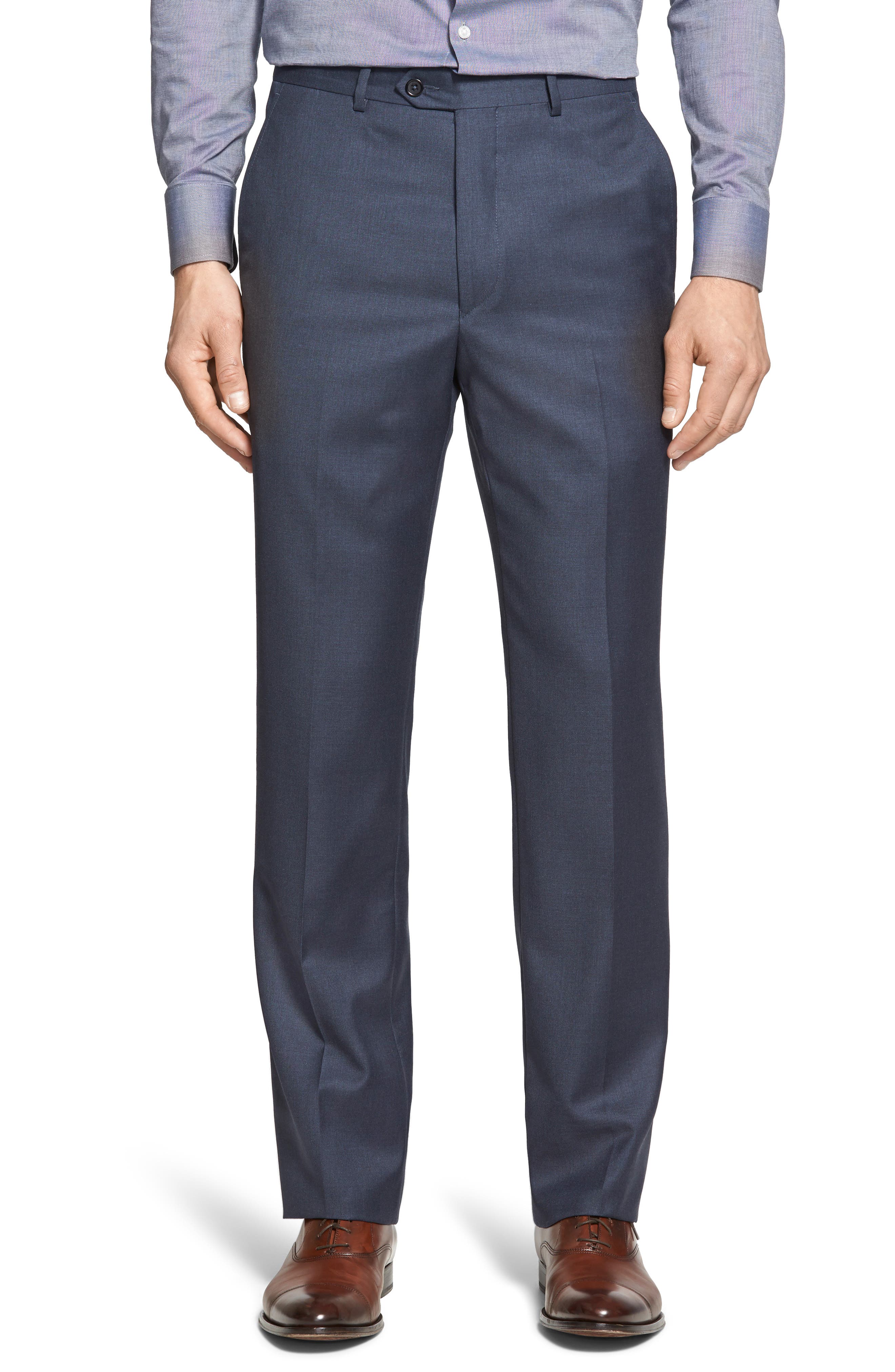 Santorelli Men's Loro Piana Wool Comfort Waistband Trousers In Med Blue