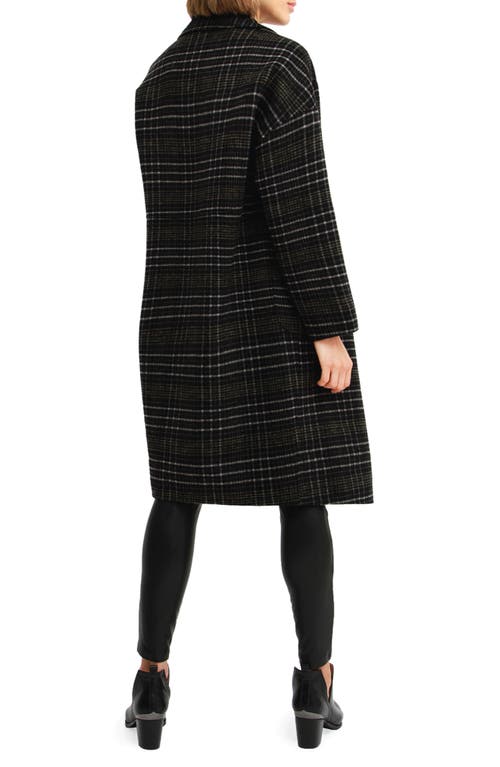 Belle & Bloom Publisher Double Breasted Plaid Print Wool Blend Coat In Black Plaid